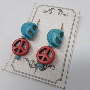 Handmade Peace & Skull Earrings Repurposed Beads